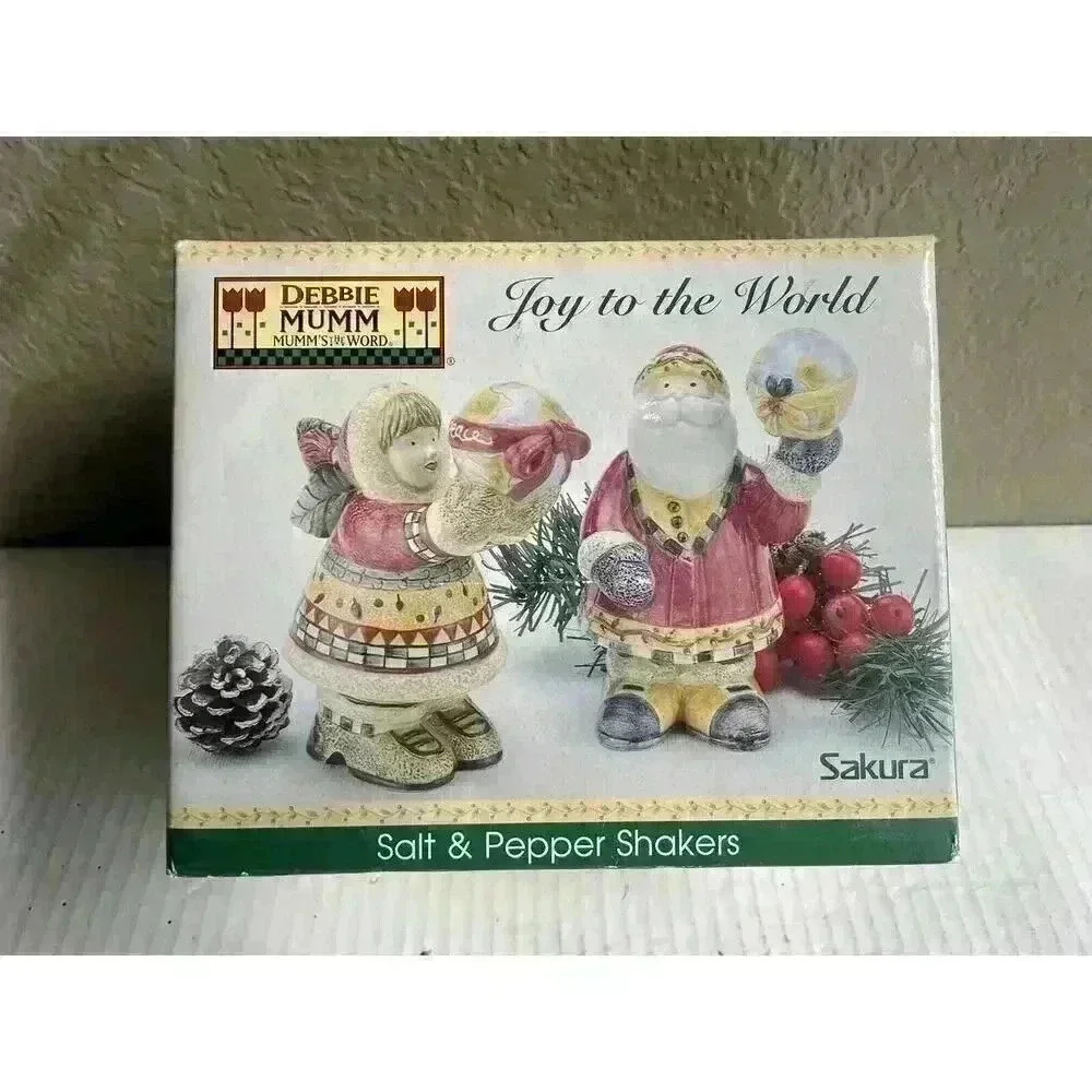 Sakura‎ Debbie Mumm Joy to the World Salt& Pepper Shaker Set In Box Christmas